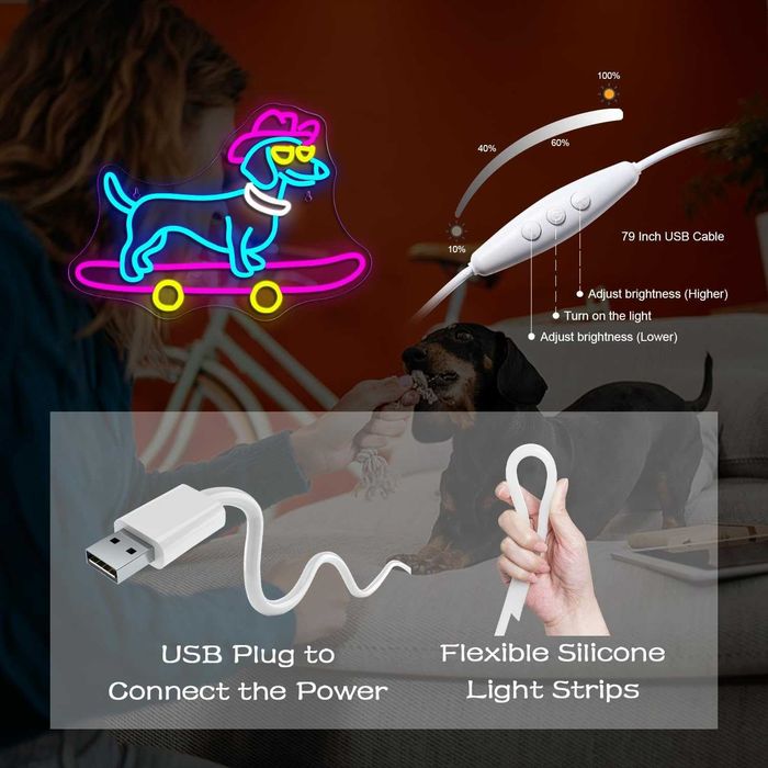 Sinal Luminoso Néon LED em Acrílico " HOTDOG - SKATE "