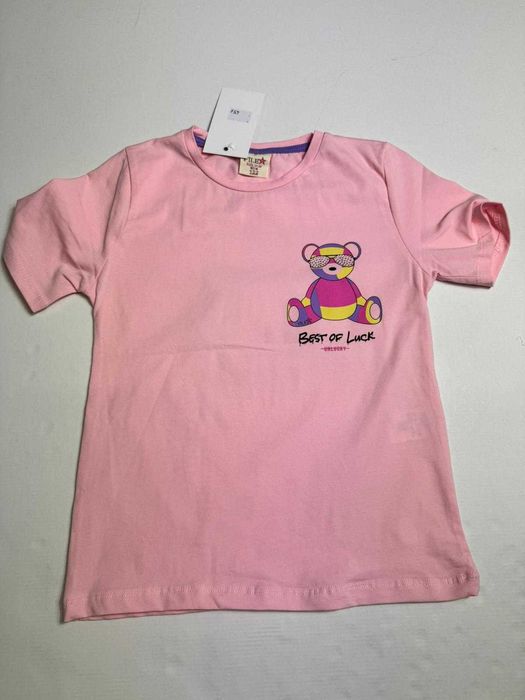 Bluzeczka na krótki rękawek dla dziewczynki różowa misiek 116/122