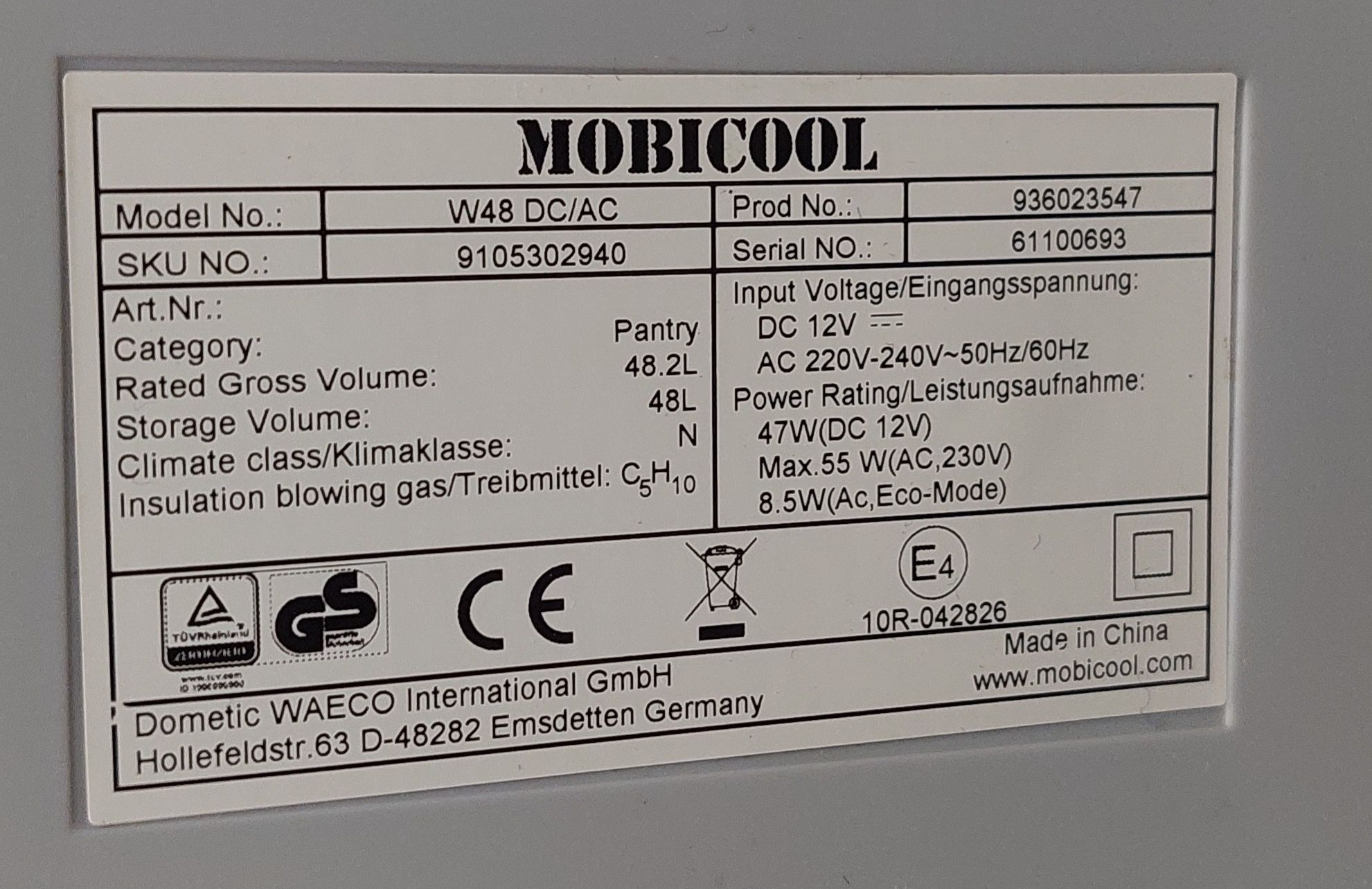 Duża Lodówka 48L Dometic Waeco turystyczna kempingowa 12V/230V