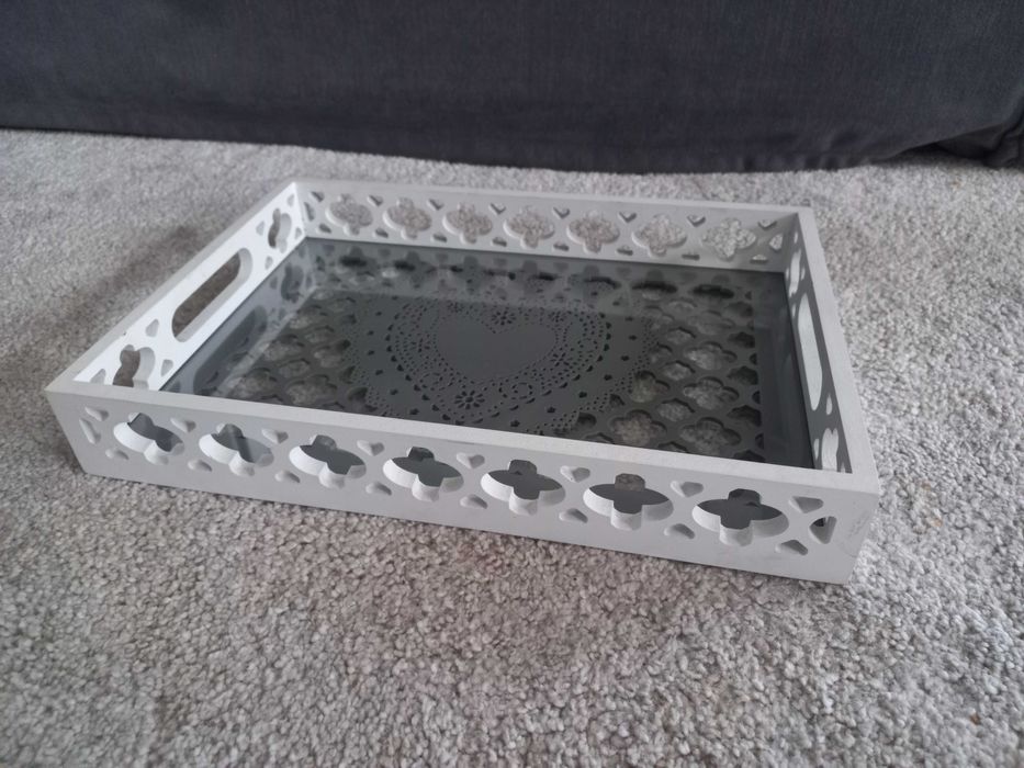 Tacka ozdobna drewniane z dnem szklanym