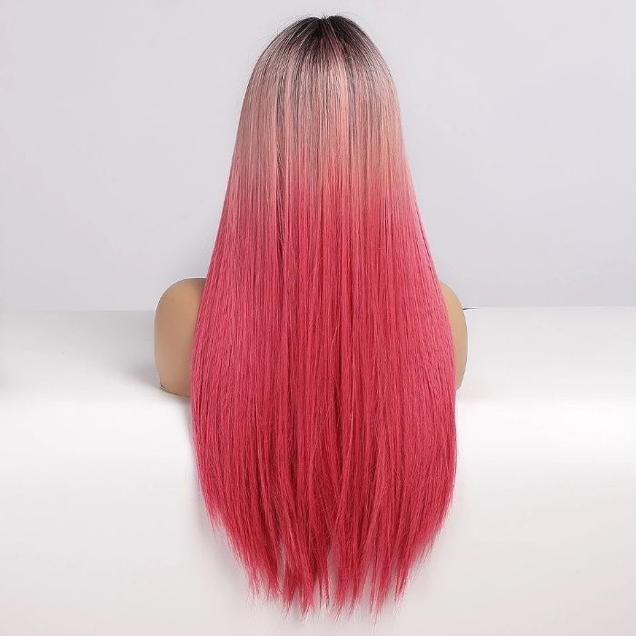 -50% Peruka Truskawkowy Blond Pink Emo różowa czerwona ombre OD RĘKI