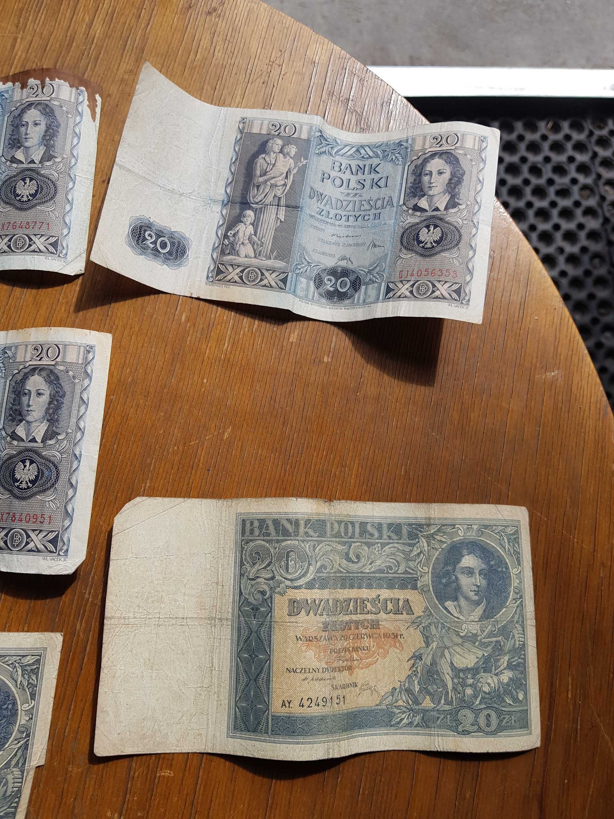 Stare banknoty POLSKA 20zł 1931r.-1936r 10 sztuk komplet