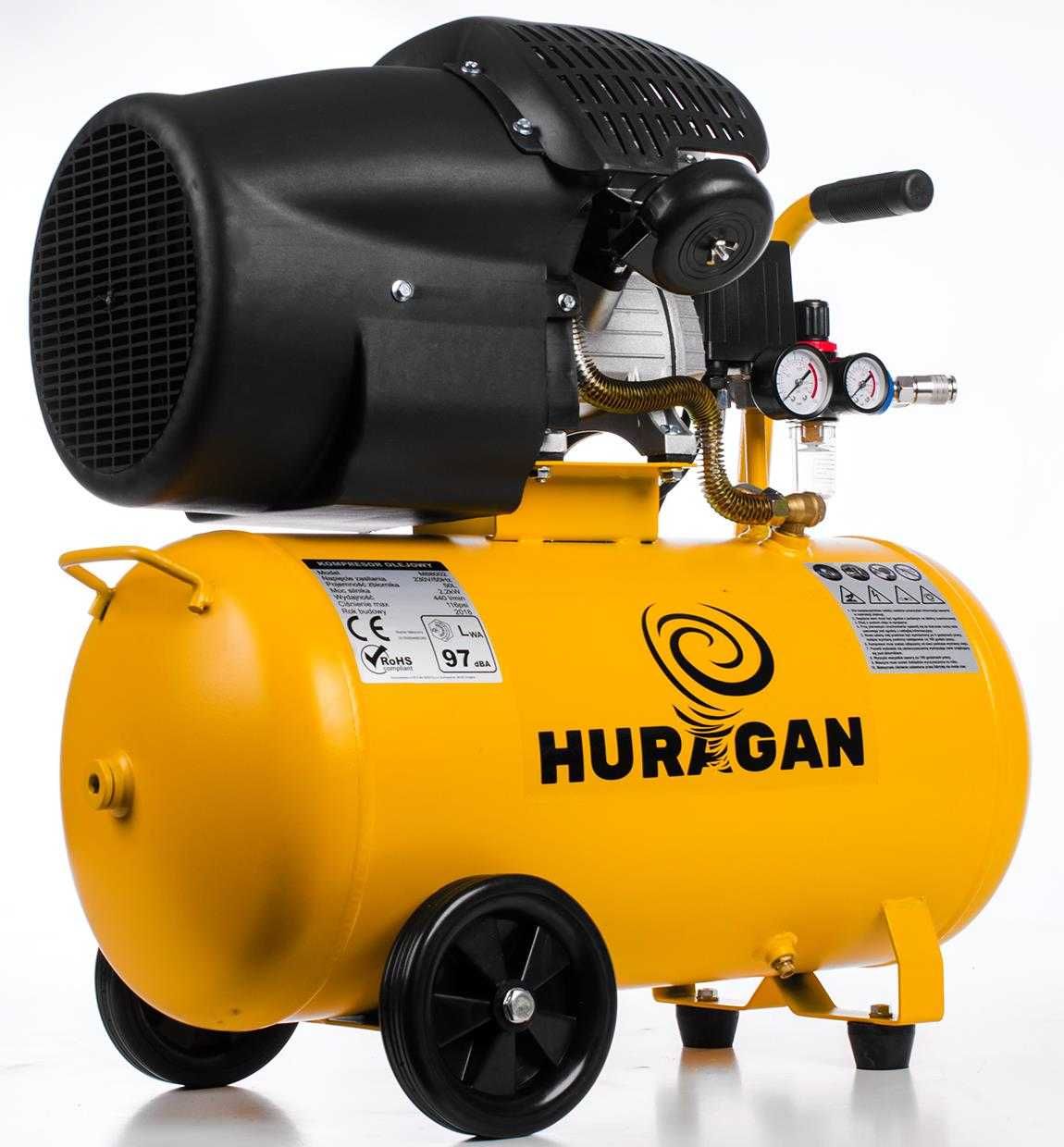 Kompresor olejowy dwutłokowy 50l Huragan wydajność 440l/min