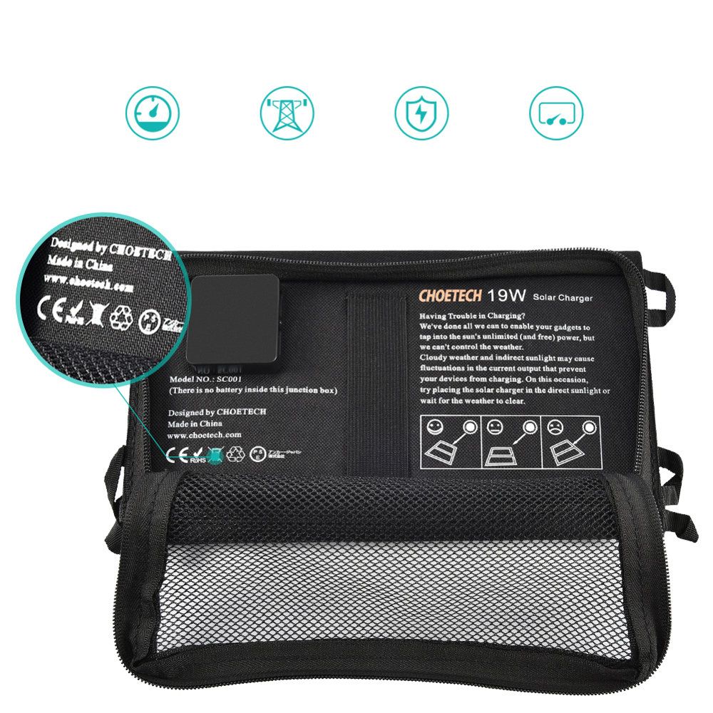 ładowarka solarna słoneczna usb składana 19w 2xusb czarna