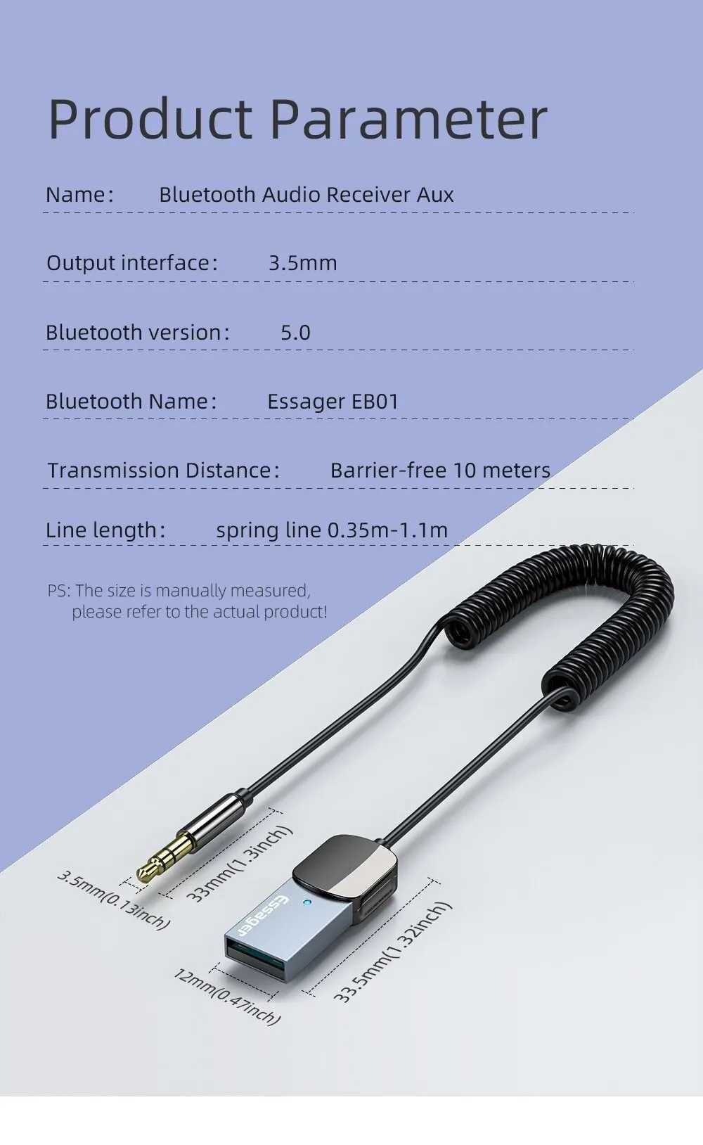 Odbiornik Bluetooth Audio Aux Dongle USB firmy Essager