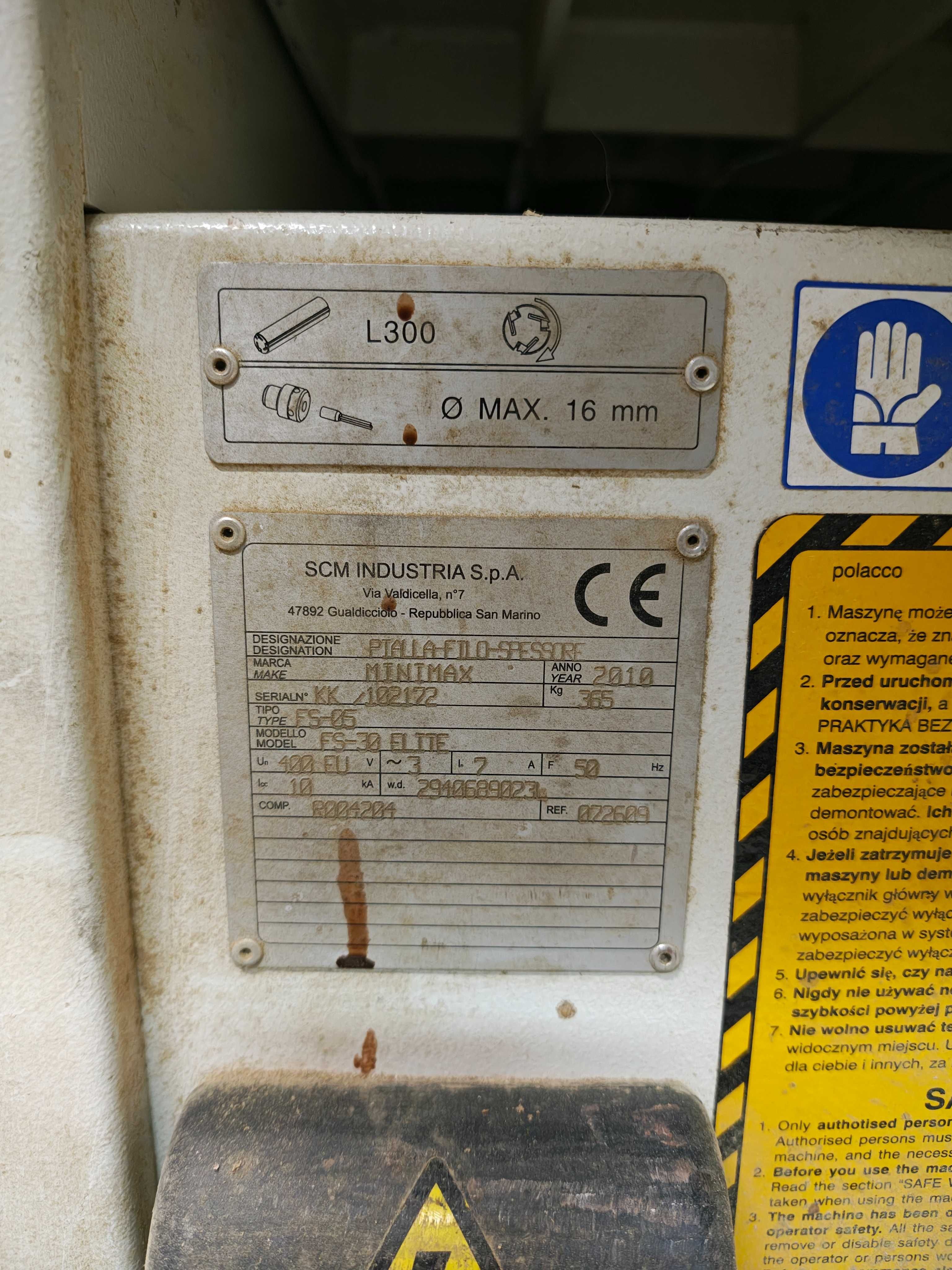 Wyrówniarka grubościówka SCM Tecnomax FS30 elite.