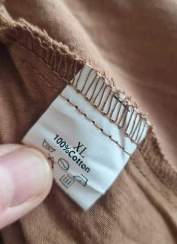 Brązowe bawełniane spodnie z szeroką nogawką  42 XL plus size 100%