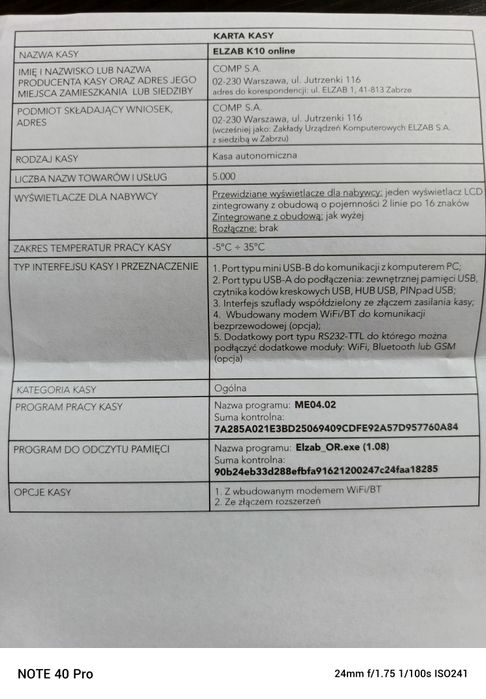 Kasa fiskalna online Elzab k10