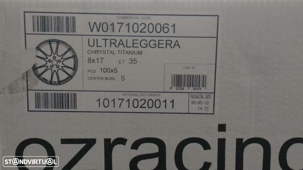 Jantes OZ Racing Ultraleggera 17 x 8 et35 5x100 Chrystal Titanium