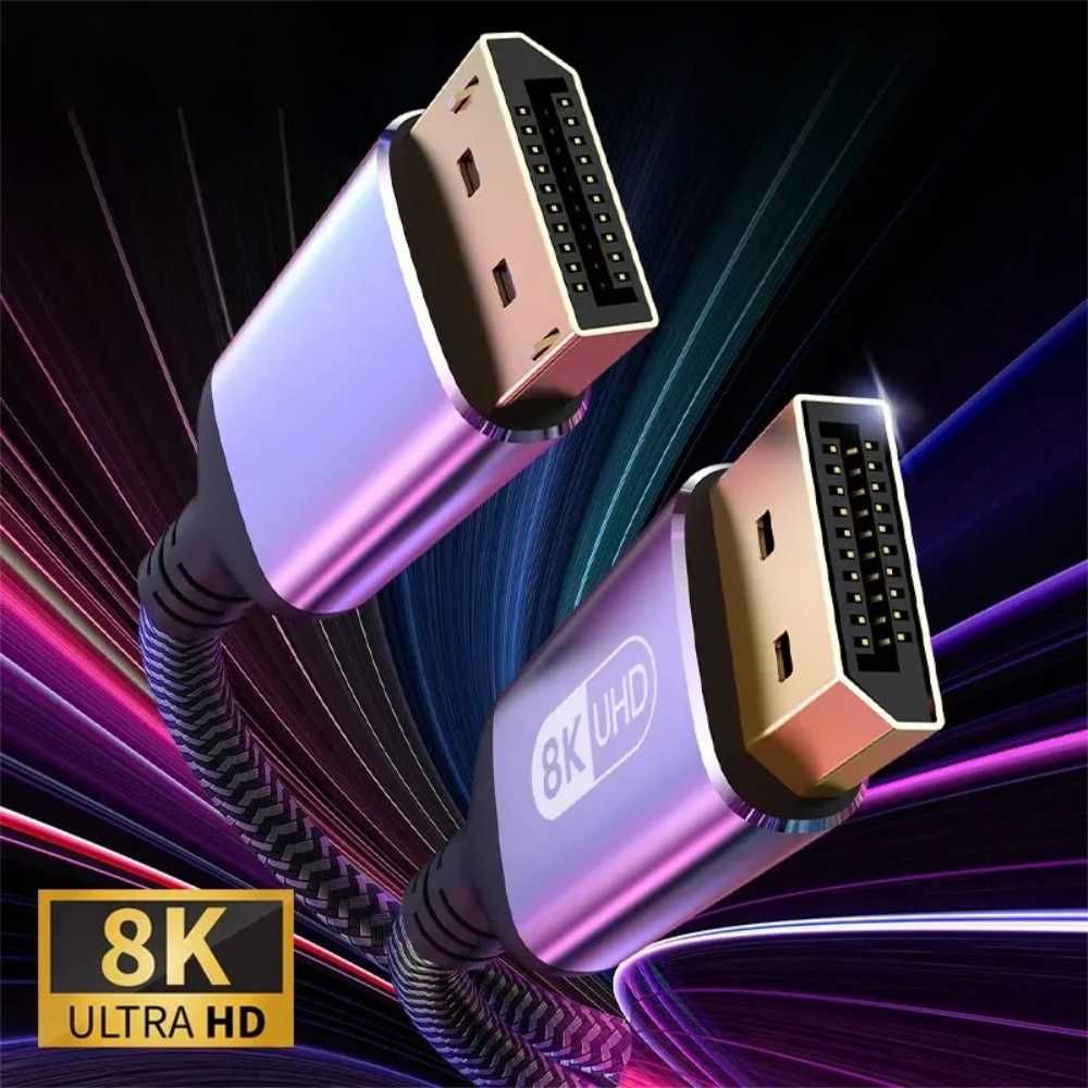 Kabel DP v1.4 DisplayPort Szybki Przesył Danych do 8K SZARY Przewód 2m