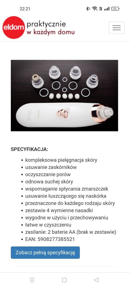 Urządzenie do oczyszczania i pielęgnacji skóry twarzy i szyi