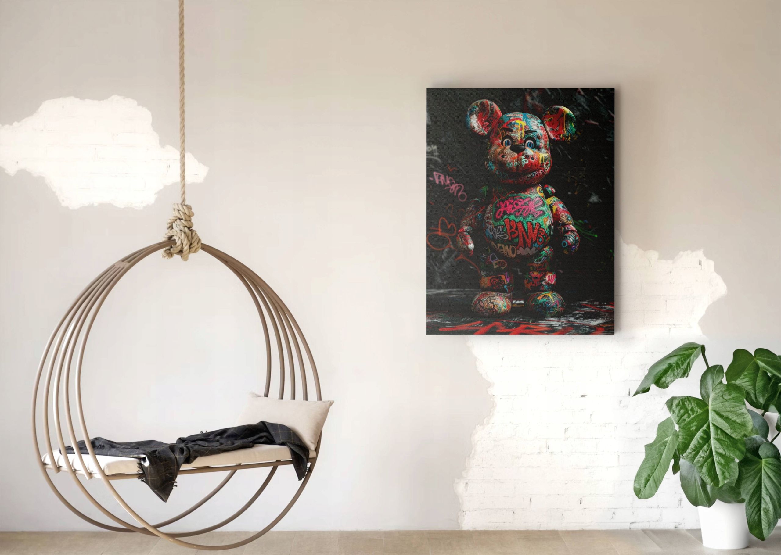 Obraz na płótnie "Grafitti Miś" 75x100 cm - Nowoczesna Sztuka Uliczna