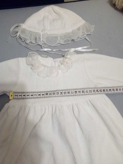 Sukienka i czapeczka dziewczęca biała, roz. 80