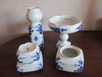 Zestaw Kobalt Fine China Lichte GDR Turyngia porcelana wazon patera