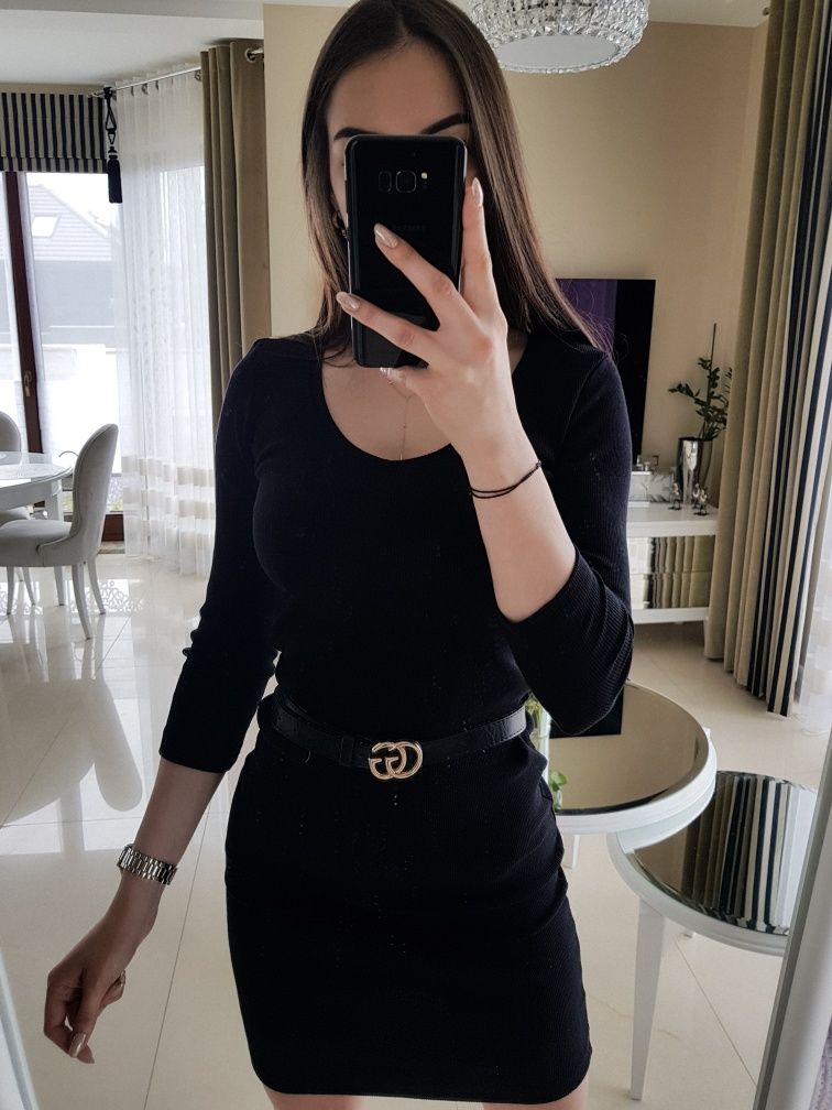 Nowa mała czarna sukienka prążek S M butik