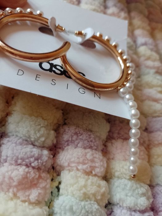 ASOS/ Bogato zdobione, długie kolczyki ślubne, perły koła, NOWE