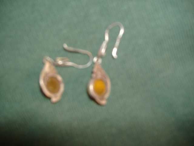 винтажные серебряные серьги с янтарем 70годов