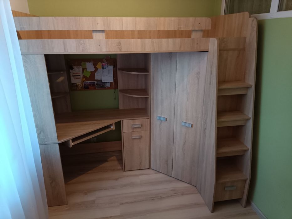 Łóżko piętrowe Antresola, dąb sonoma, 120x204x188 cm Używane.