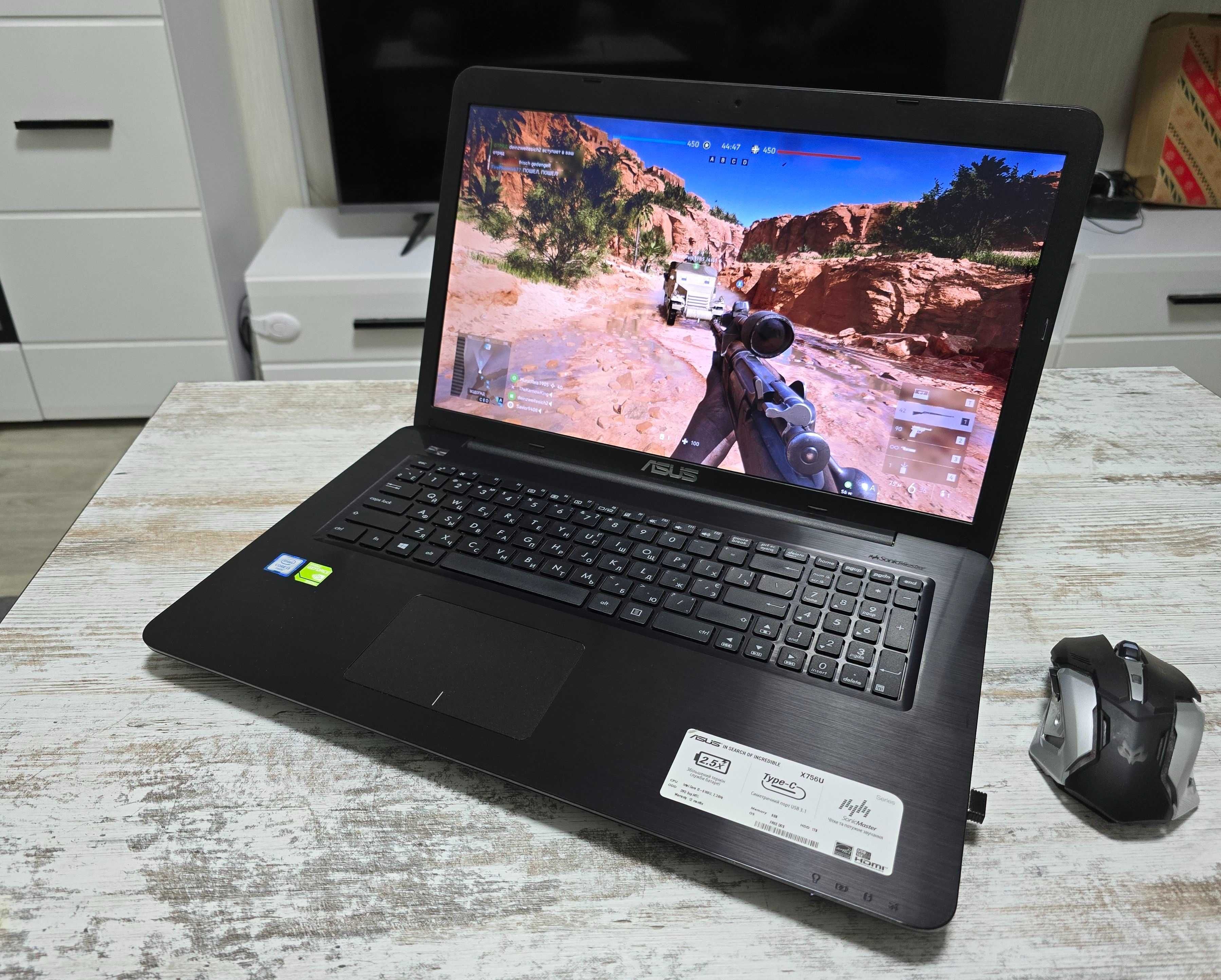 17.3" Игровой Asus (Core i3/Nvidia 940MX/8GB DDR4/SSD 128G+1000GB/4час