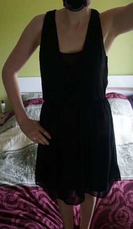 czarna zwiewna sukienka H&M 36 S wesele