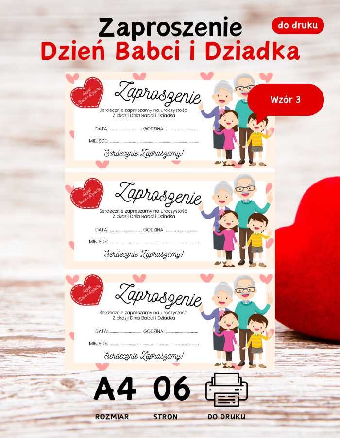 Zaproszenie na Dzień Babci i Dziadka A4 PDF do druku