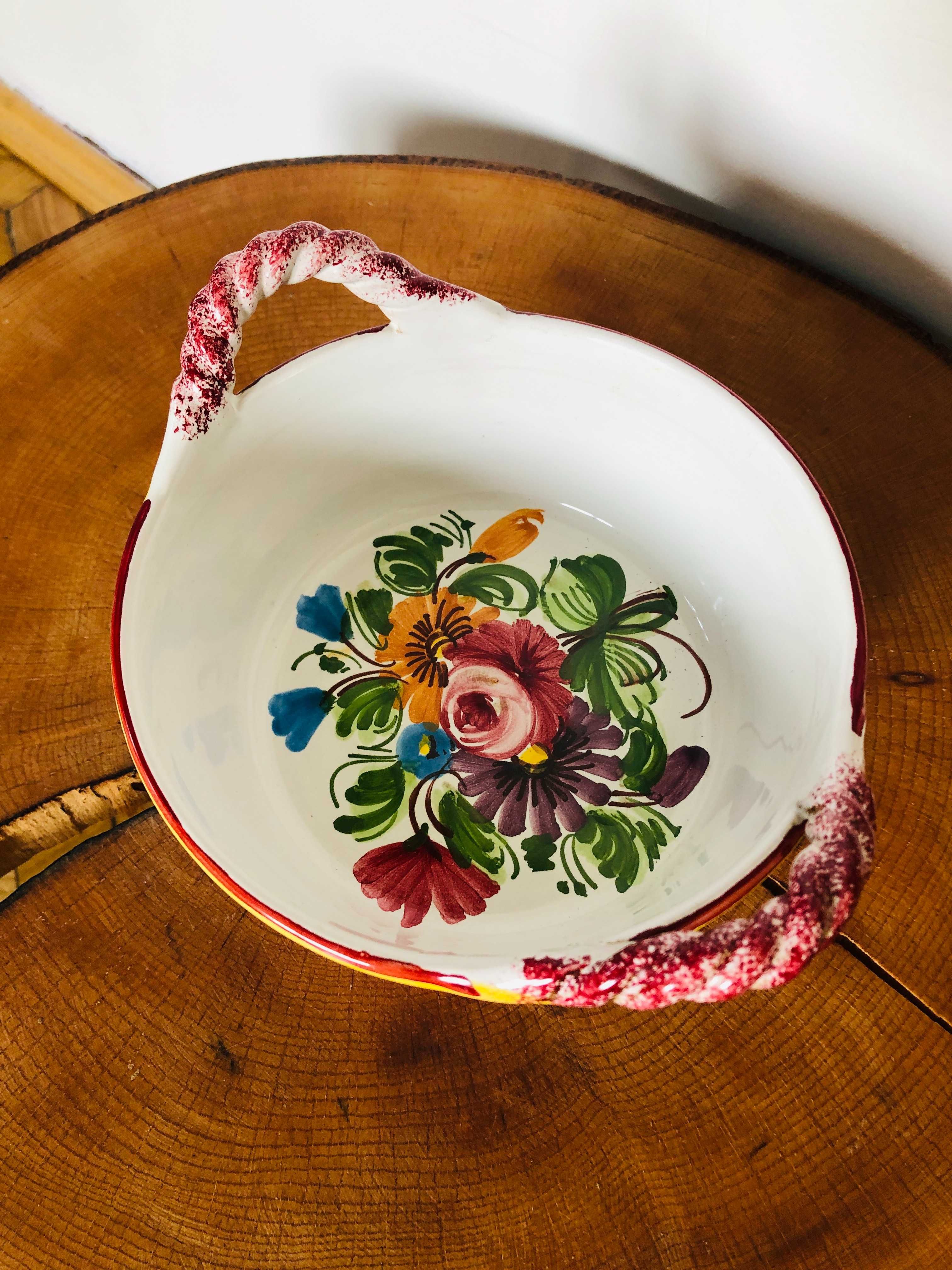 Włoski ceramiczny koszyk miseczka recznie malowana Italy Włochy kwiaty