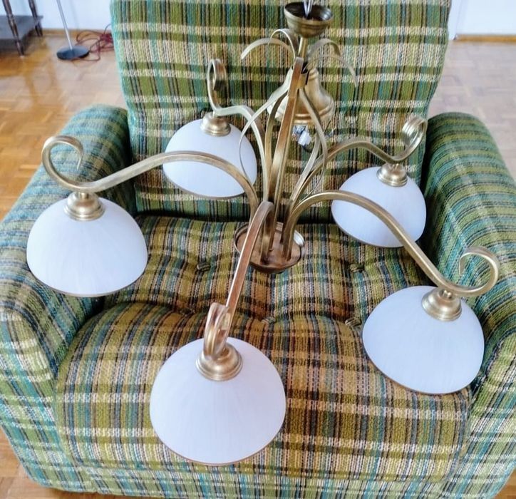 Piękna lampa pięcioramienna mosiężna