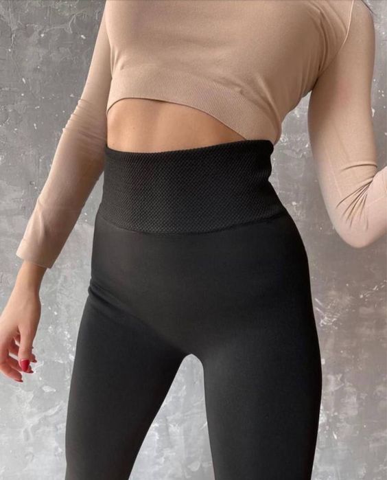 Жіночі лосини на хутрі зимові чорні S-6XL термо лосины на меху зимние