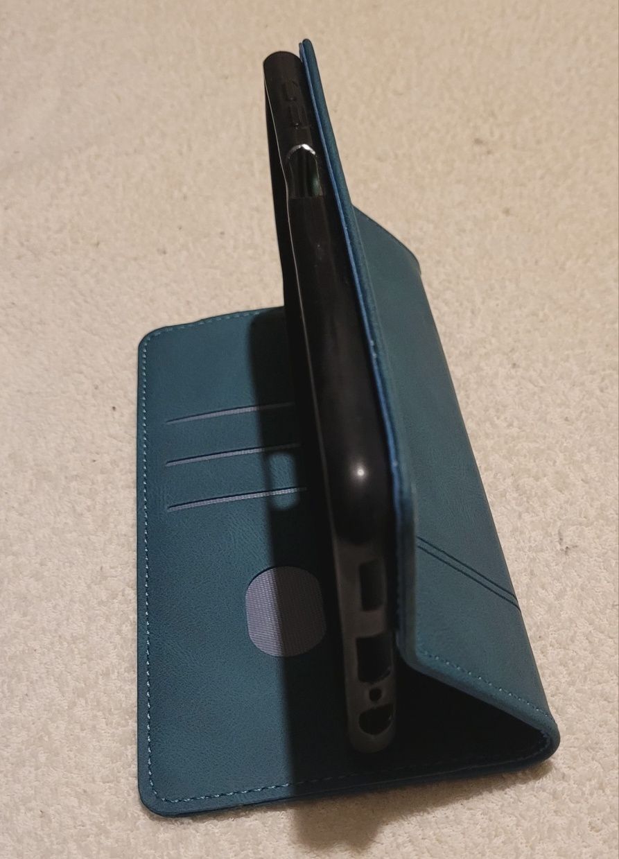 Etui z klapką Case na Samsung A52 skóra zielone na karty portfe