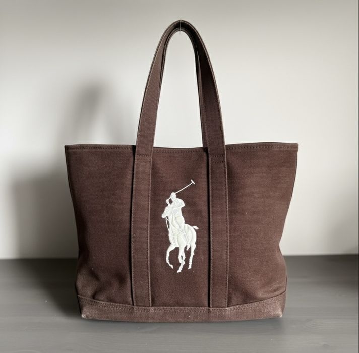 Torebka Polo Ralph Lauren Czekoladowa Tote Shopper z dużym logo