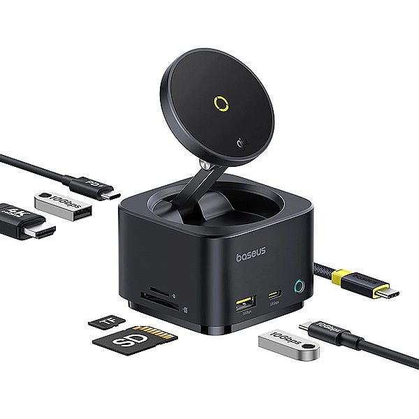 Hub USB-C 7w1 Baseus MagPro Series II z ładowarką kompatybilną z MagSa
