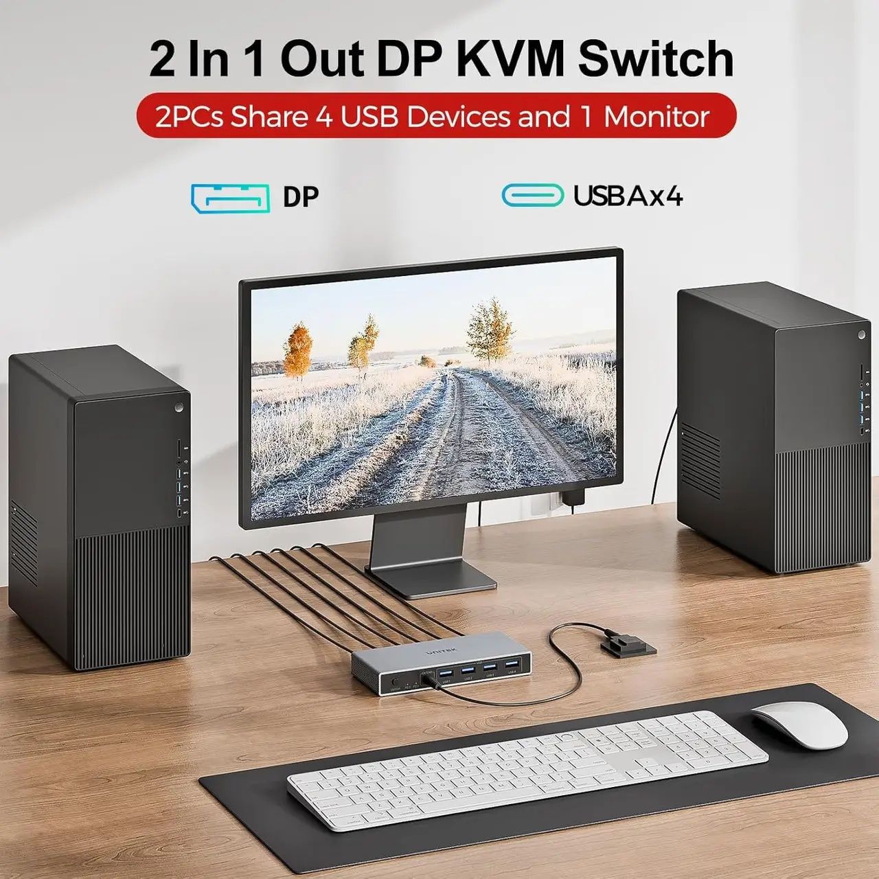 Unitek 8K DisplayPort KVM Switch Один монітор, дві системи, жодних ком