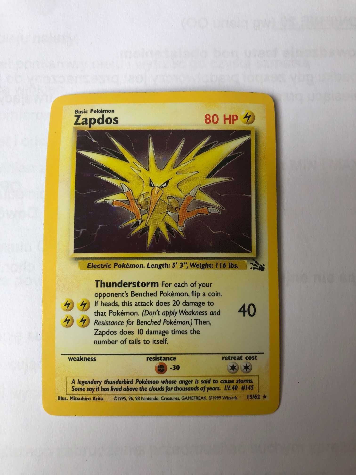 Karta Pokemon Holo Zapdos 15/62 fossil