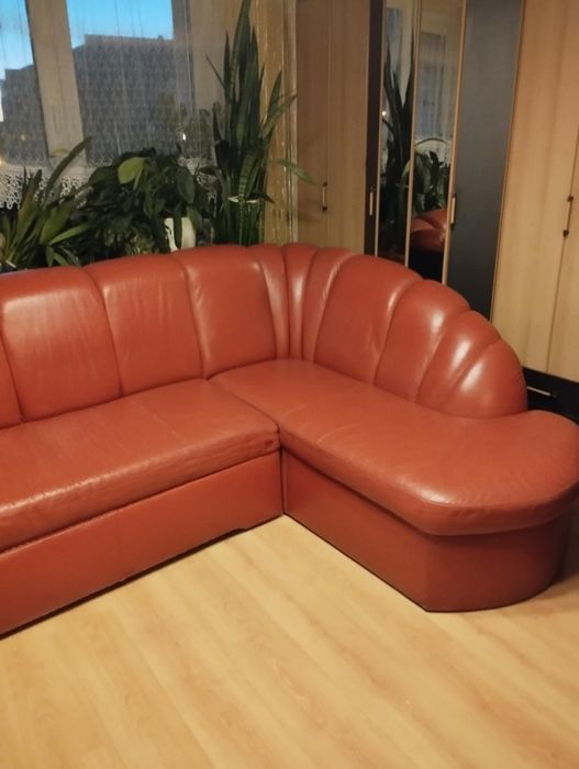 Narożnik rozkładany skórzany + fotel