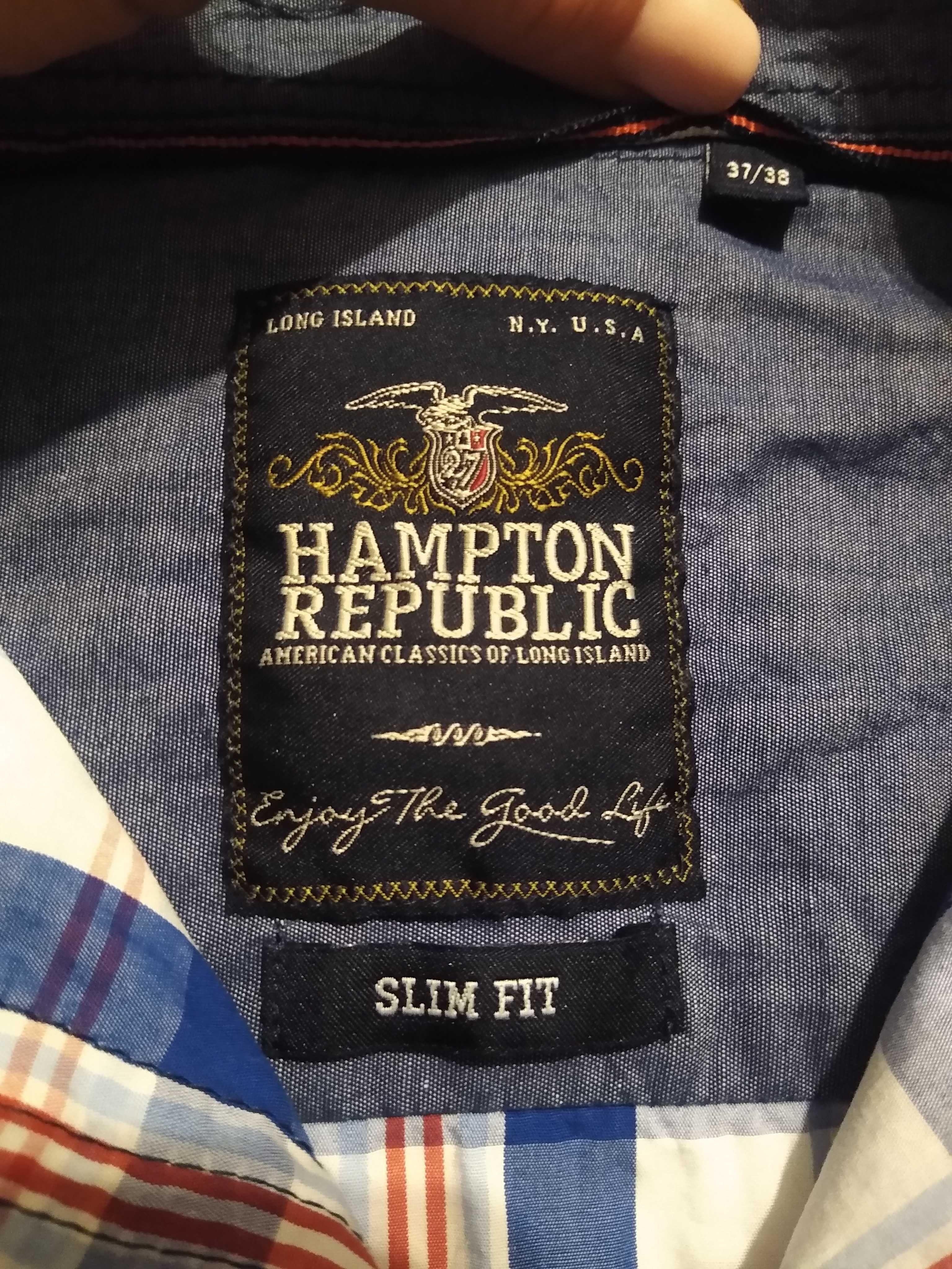 Hampton Republic slim fit 37/38 koszula krata bawełniana