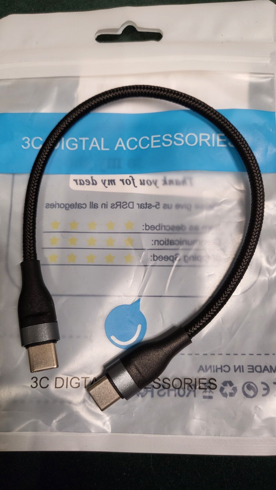 Кабель Usb Туре-С для быстрой зарядки и передачи данных, 0,25 м