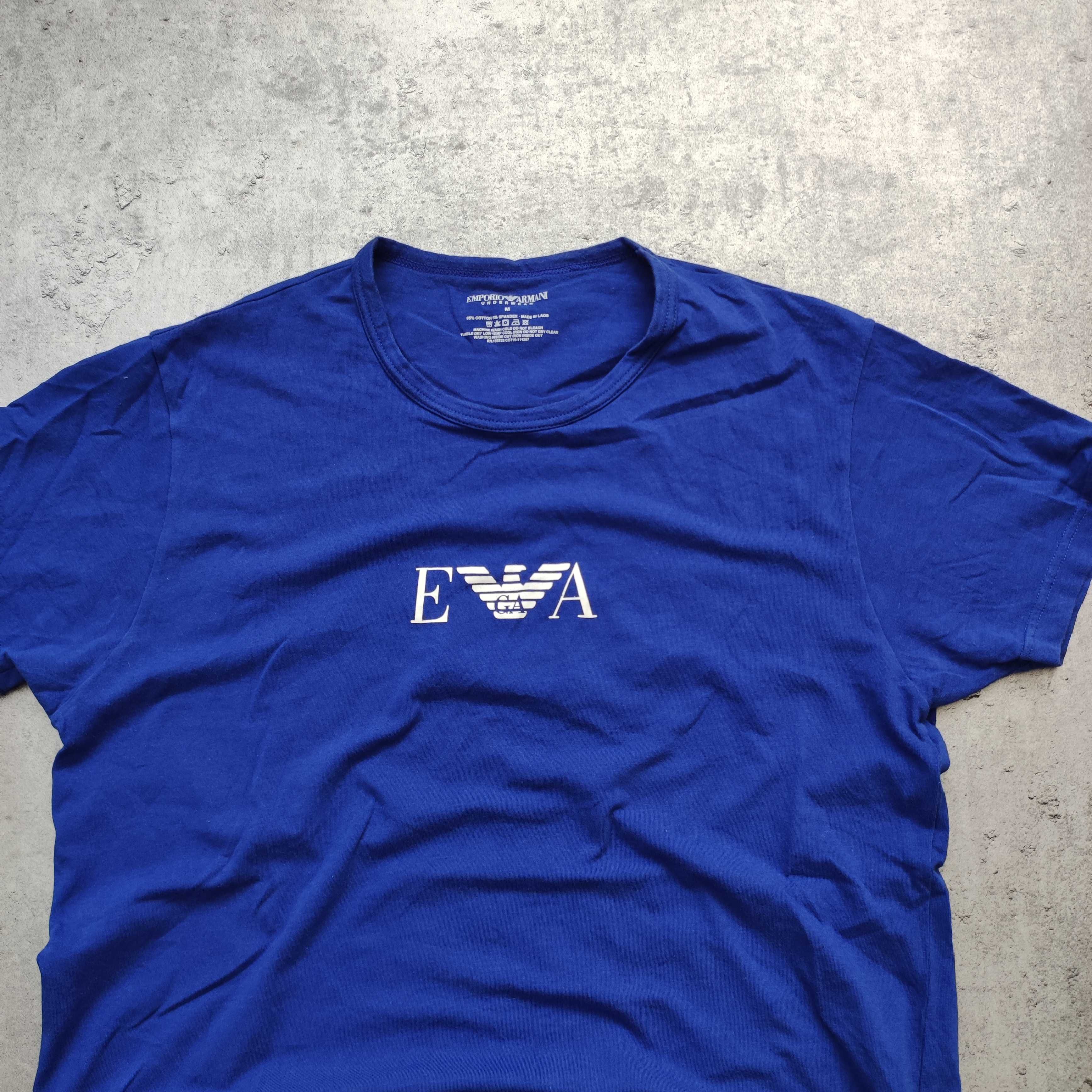 MĘSKA PREMIUM Koszulka Granat Logo Elastyczna Emporio Armani Ea7