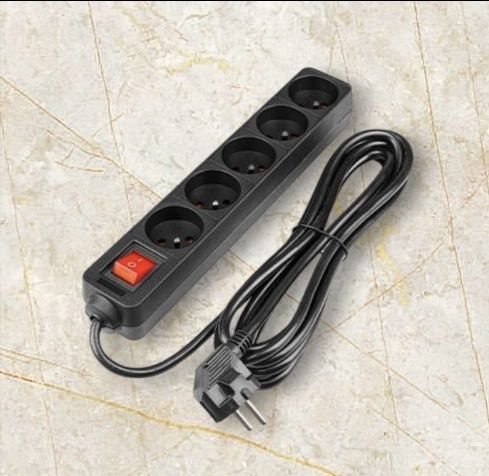 Przedłużacz Listwa Zasilająca Włącznik Mocny Gruby 3m 5 Gniazd Czarna