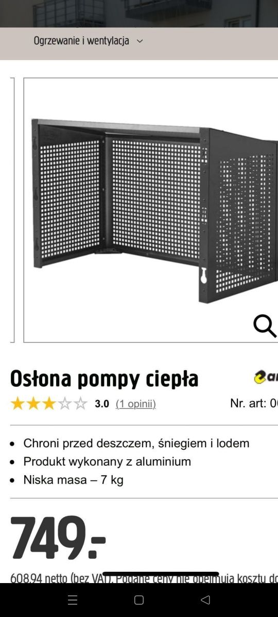 Osłona pompy ciepła 1030x694 / 607x515