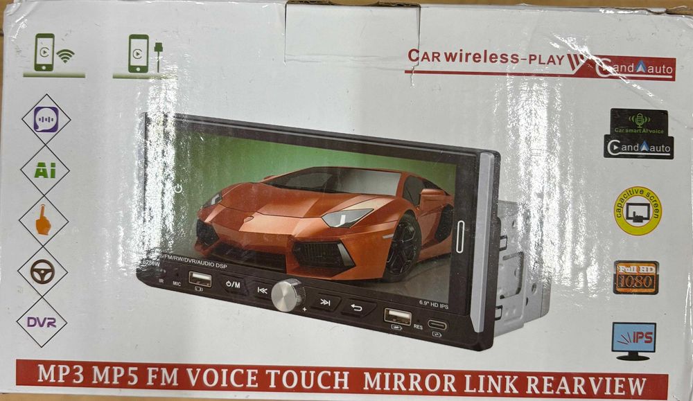 1 Din Samochodowe Radio  Apple CarPlay  6.9'' IPS dotykowy kamera navi