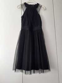 Czarna sukienka koronkowa z szyfonem