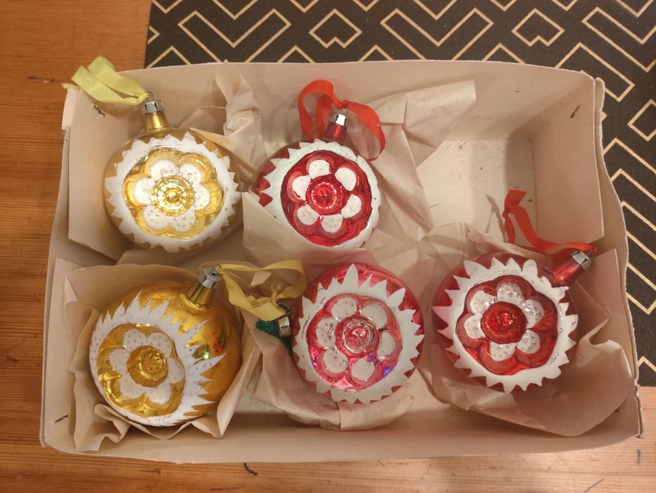 Bombki PRL reflektory duże 5 szt.