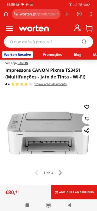 Impressora CANON Pixma TS3451 Multifunções