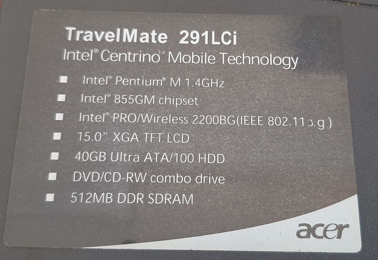Portátil Acer TravelMate 291 Lci - para peças