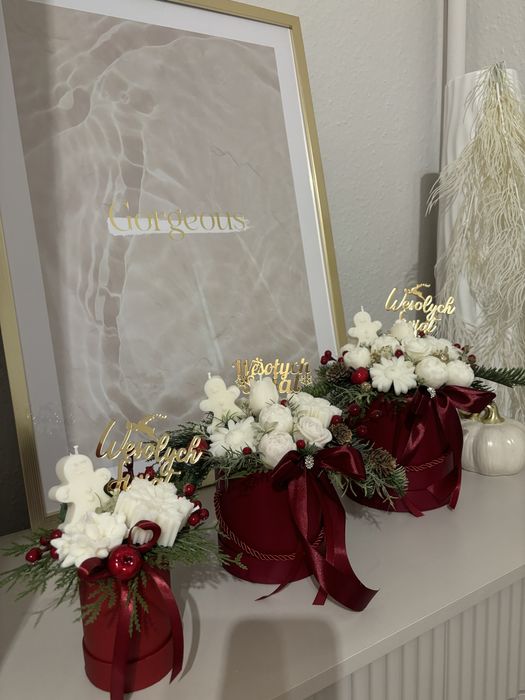 Flower box świece sojowe podziękowanie prezent swieta choinka stroik