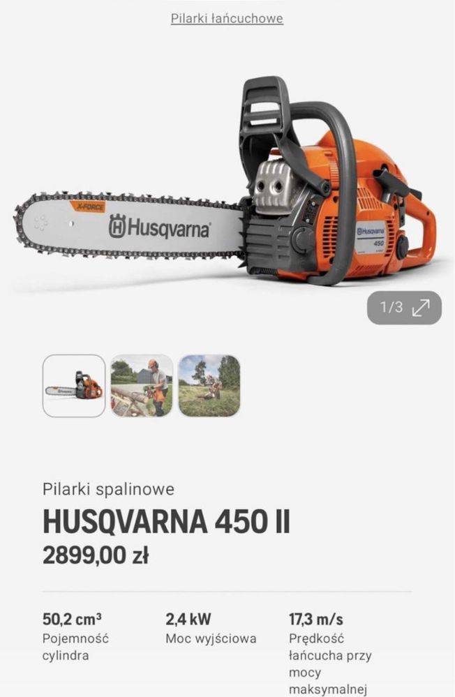 PILARKA Spalinowa Husqvarna 450 II nowa