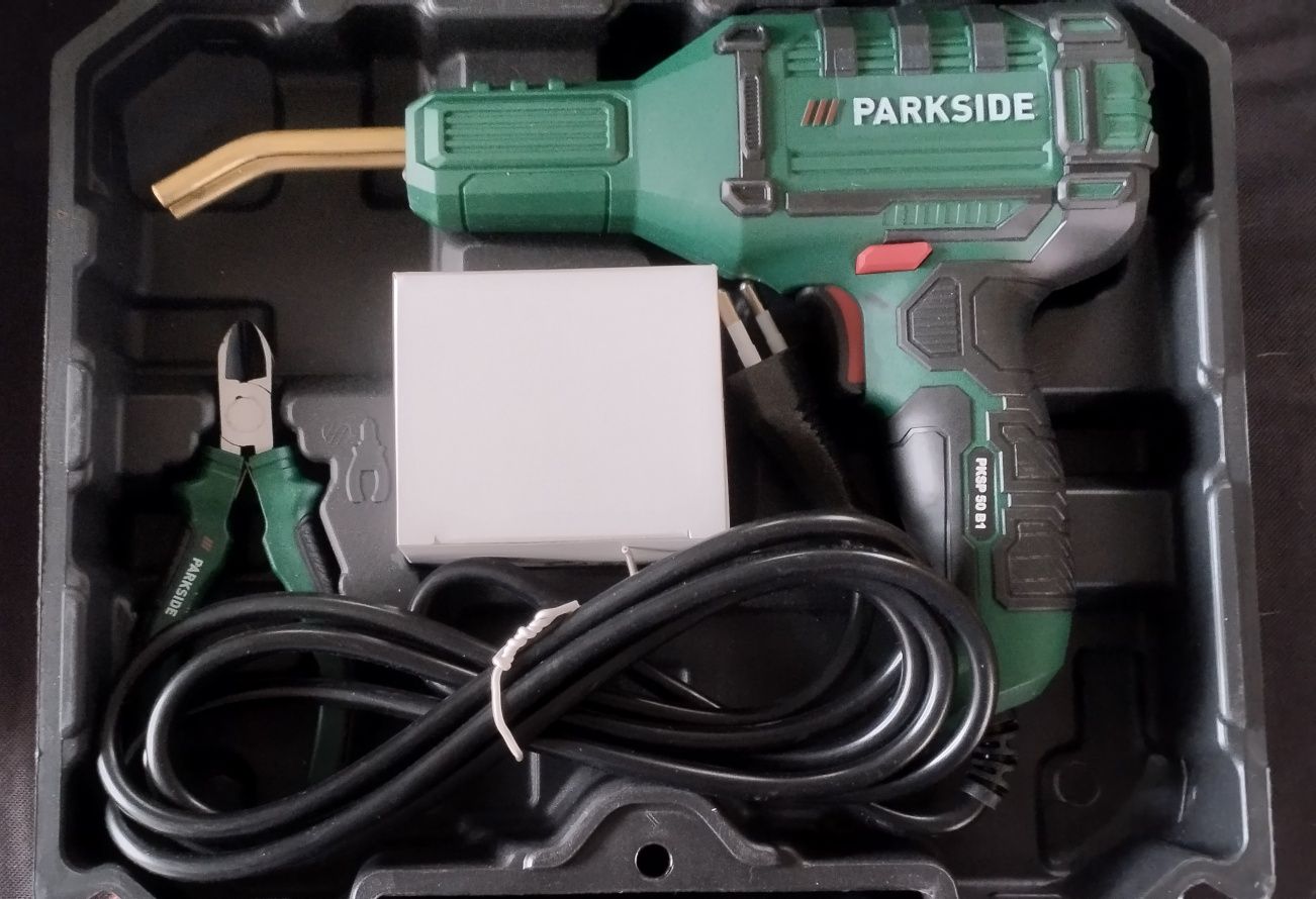 Pistola de soldadura de plástico Parkside + caixa 800 grampos