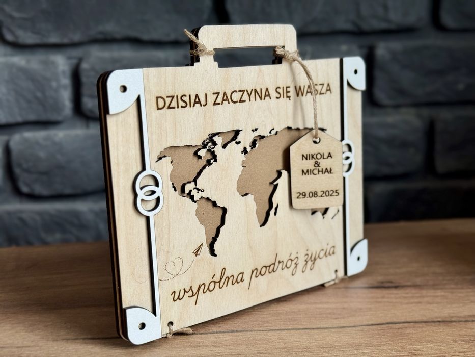 Życzenia kartka prezent teczka torba ślub wesele drewniana 3D