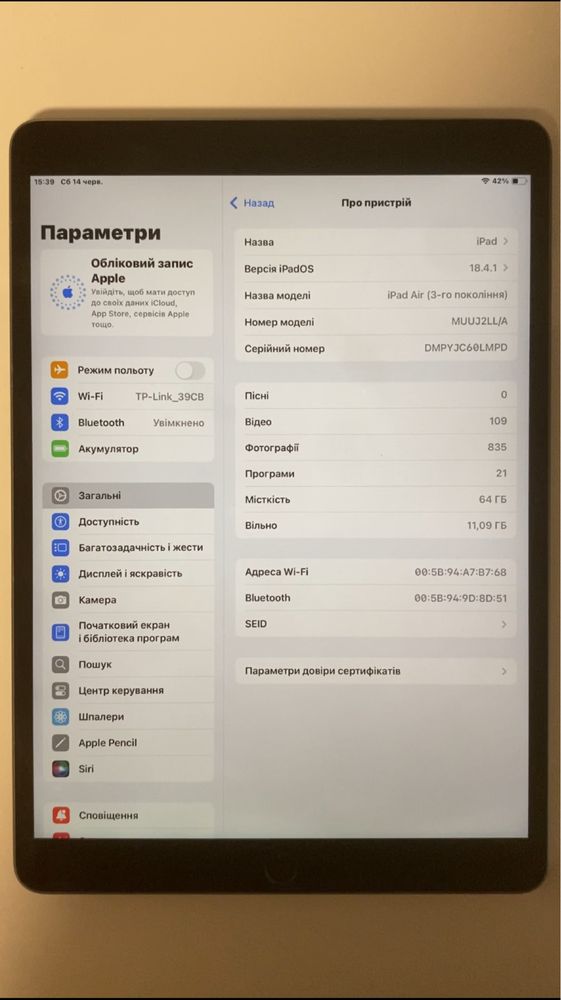 IPad Air 3rd gen wifi