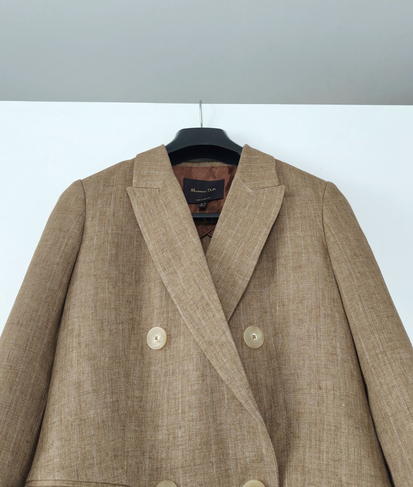 Marynarka Massimo dutti 36 S brązowa beżowa lniana w paski